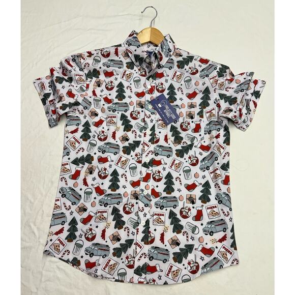 Project Good Apparel Christmas Printed Button Down Shirt Short Sleeve Mens M NWT - Picture 1 of 12